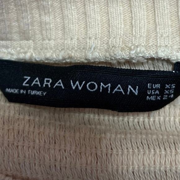 Zara Cream Beige Tweed Knit Fringe Crewneck Short Sleeve Sweater Top Size XS - Picture 8 of 11